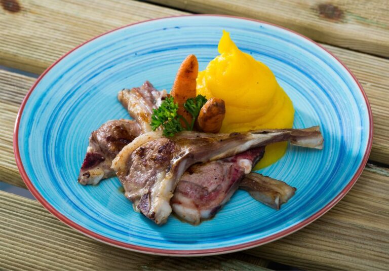 A plate of pinnekjøtt, Norwegian lamb ribs.