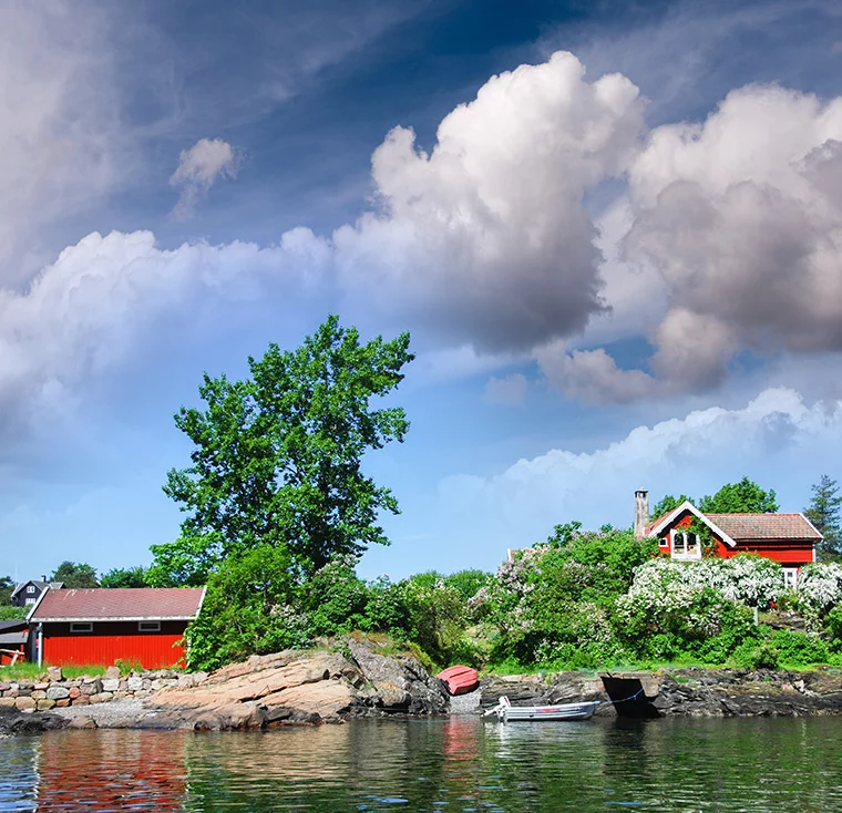 Red house on the Oslofjord in Norway
