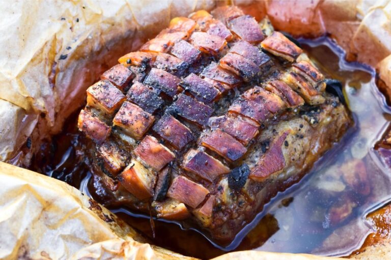 Norwegian 'ribbe' being prepared for a Christmas meal.