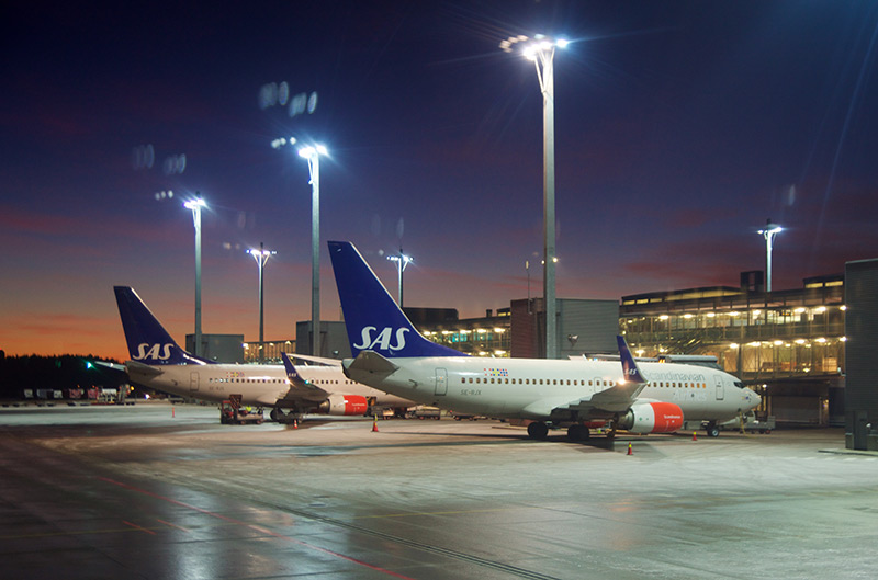 SAS-fly på Oslo lufthavn i Norge