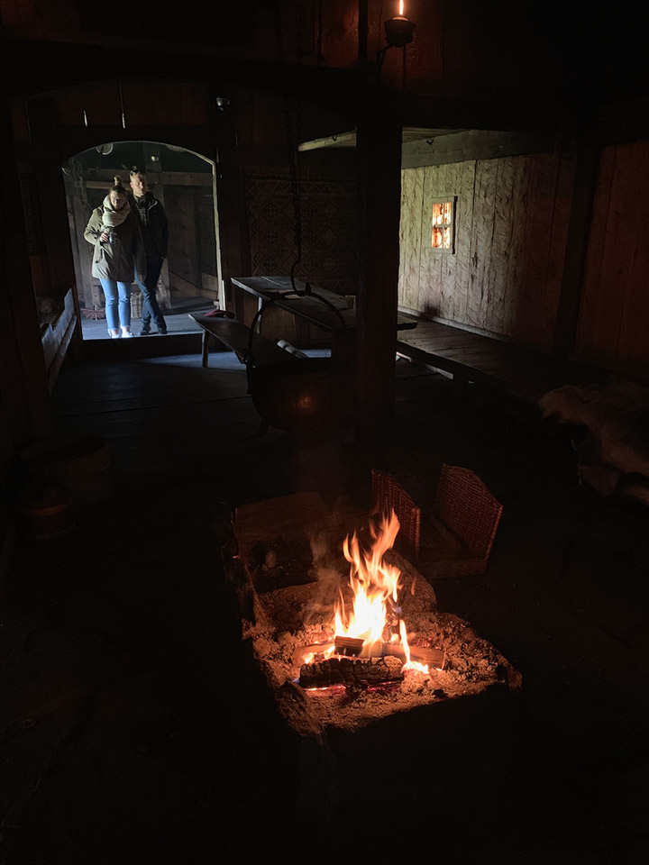 Fire inside a Viking longhouse