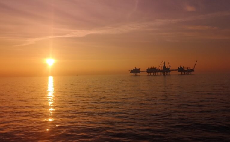 Johan Sverdrup oil field at sunset