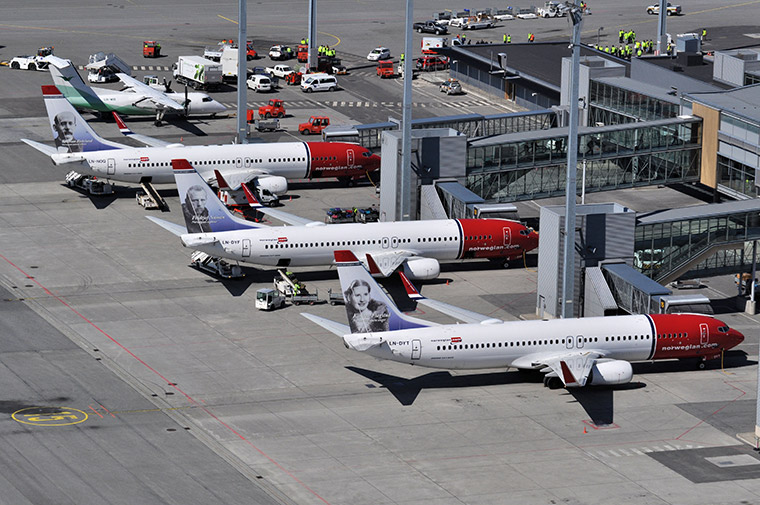 Norwegian planes at Oslo Gardermoen Airport in Norway