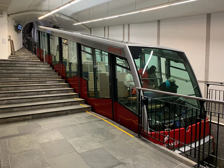 One of the train carriages at the Fløyen funicular in Bergen, Norway