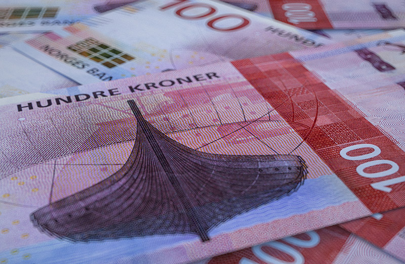 Norwegian money. A hundred krone note from Norway