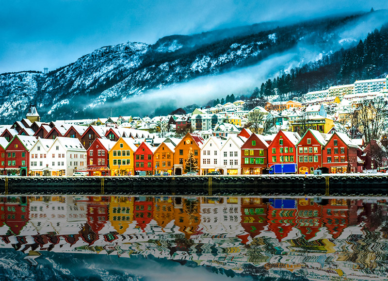 Bryggen from the water in Bergen, Norway