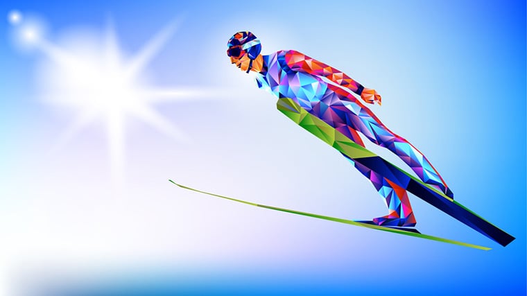Polygonal colourful ski jumper