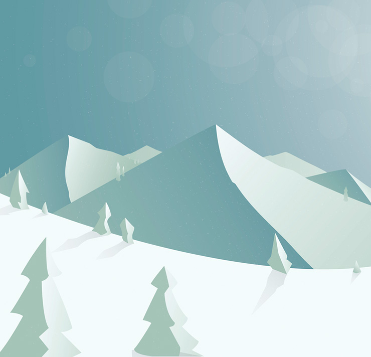 A vector image of snow-covered landscape and mountains