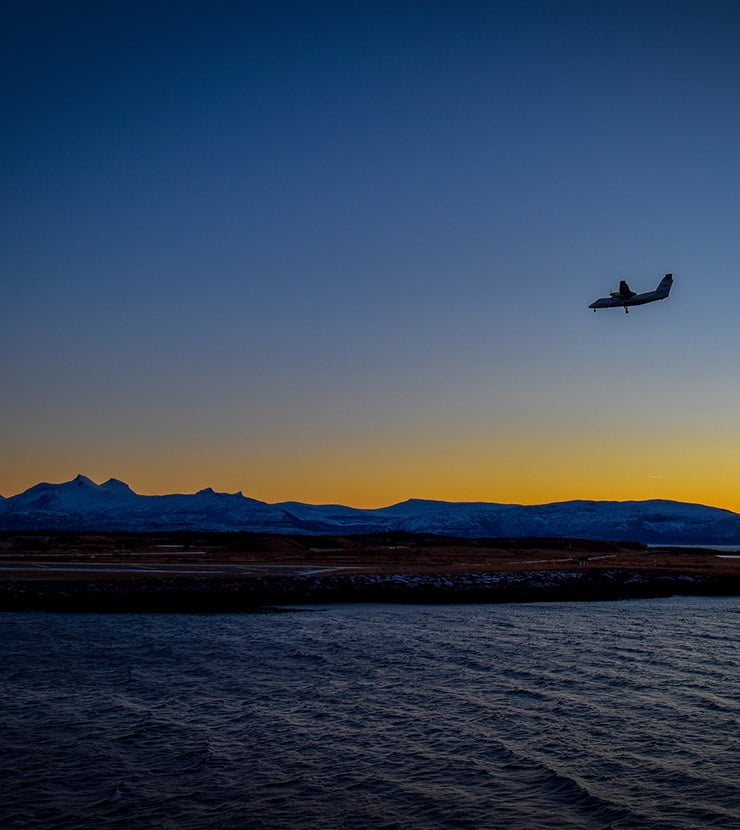 Widerøe Dash-8 airplane approaching Bodø airport