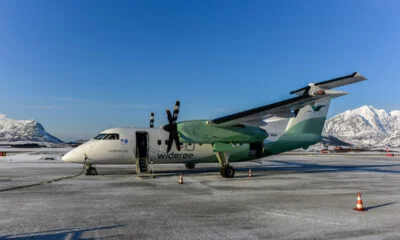 Widerøe Dash-8 aircraft at Leknes airport in Norway