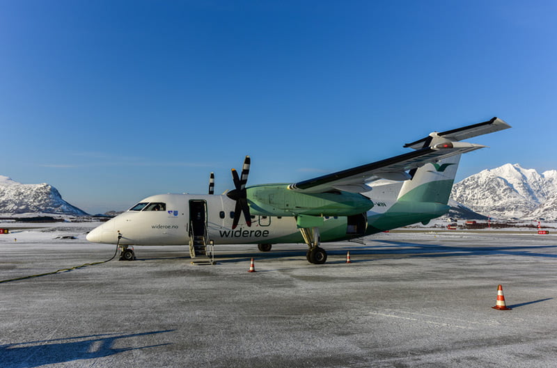 Widerøe Dash-8 aircraft at Leknes airport in Norway