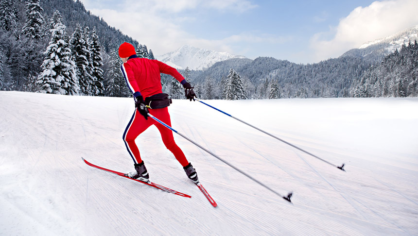 A cross-country skier in the Norwegian countryside