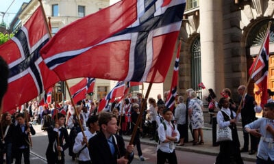 Giant Norway flag on 17 May parade in Oslo