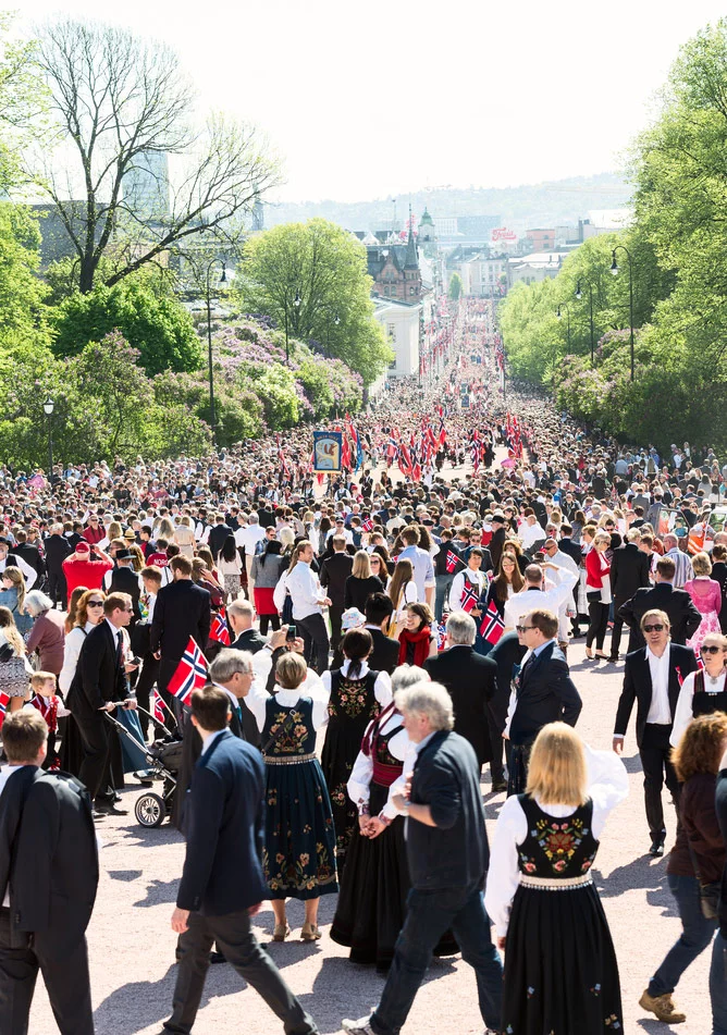 Crowds of people in Oslo for Norway's National Day celebrations on May 17
