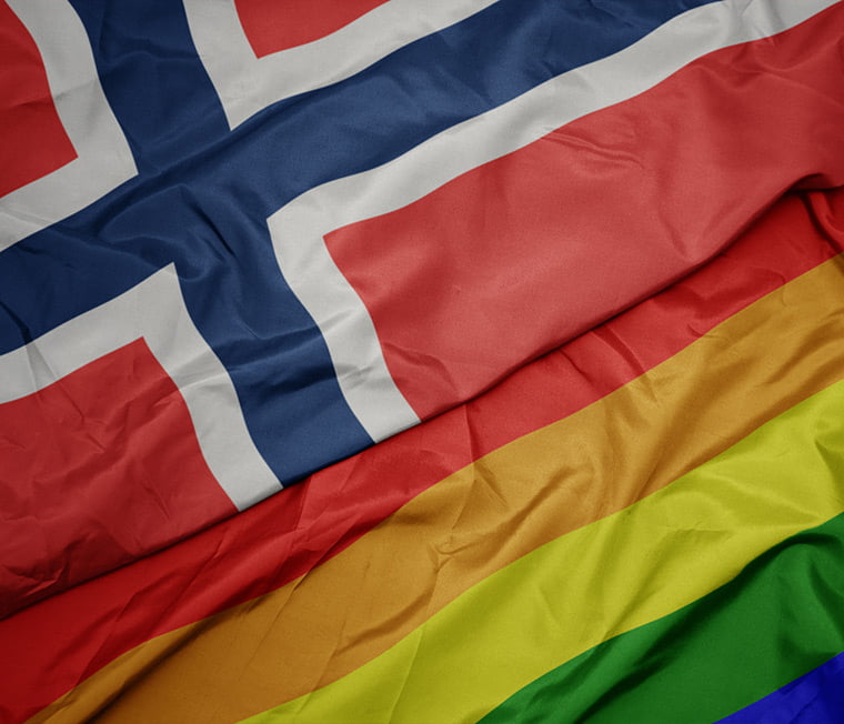 Norway flag and rainbow flag side by side