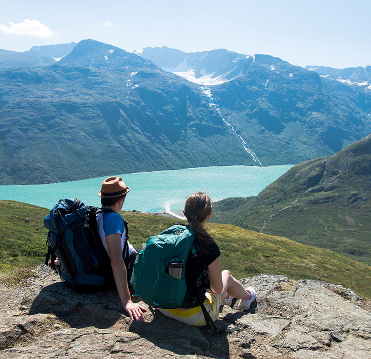 Hikers view of fjord in Norway