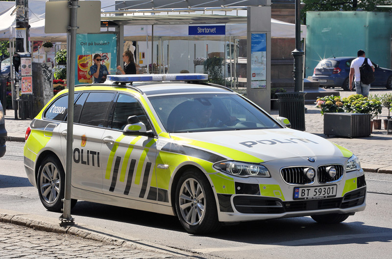 A police car on the streets of Oslo, Norway