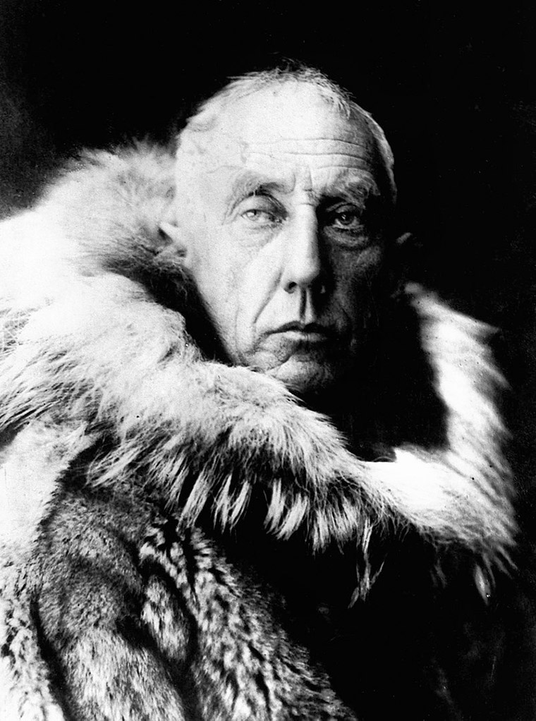 Norwegian polar explorer Roald Amundsen in fur skins