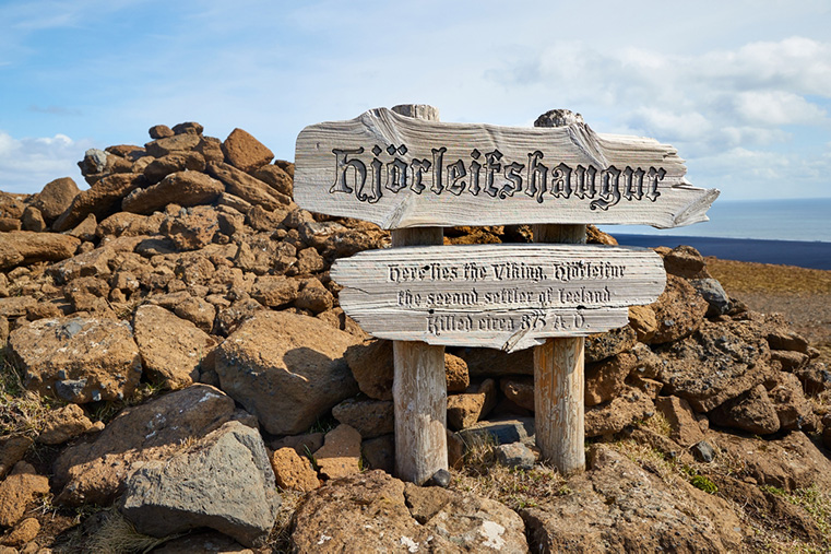 A Viking grave marker on the Hjörleifshöfði hike in Iceland