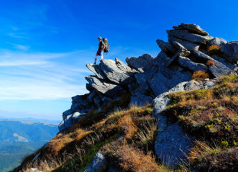 Mountain hiker in Norway on Ascension Day