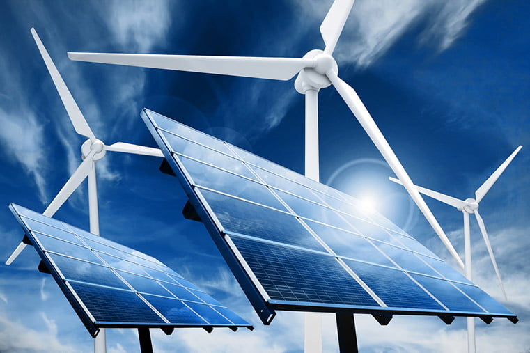 Renewable energy projects including solar panels and wind turbines