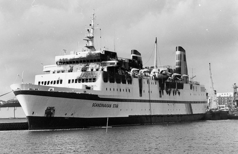 The MS Scandinavian Star showing the fire damage after the disaster at sea
