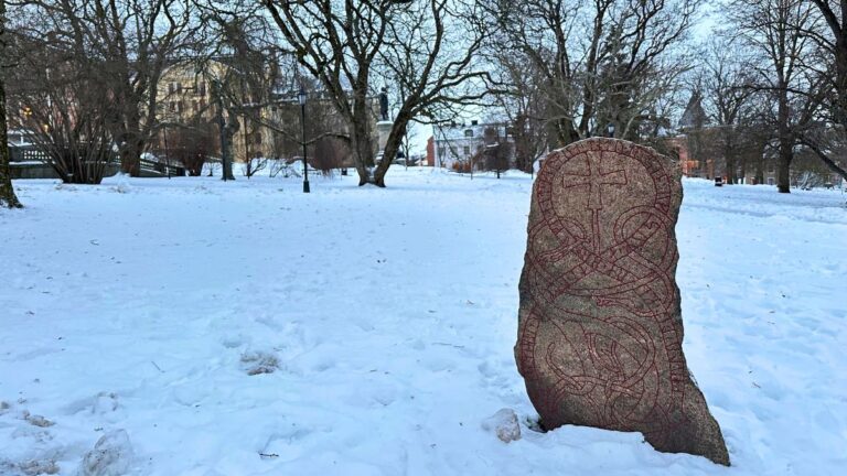 Standing stone in Uppsala, Sweden. Photo: David Nikel.