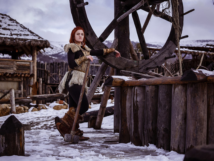 Traditional Viking settlement with Viking women