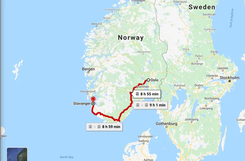 Oslo to Stavanger route