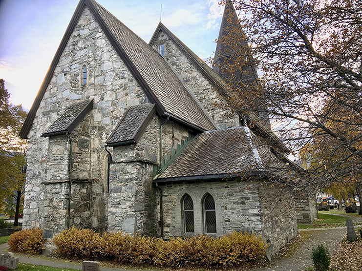 The exterior of the stone church in Voss, Norway