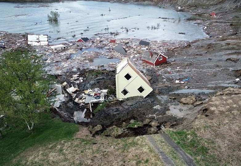 Houses swept into the sea in northern Norway