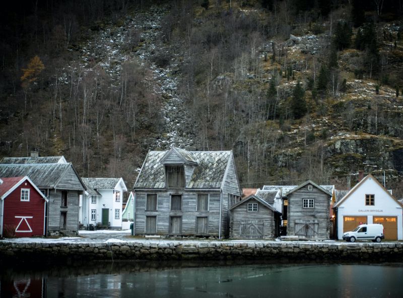 The waterfront of Lærdal village in Norway