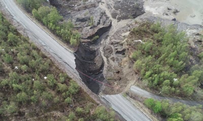 A landslide destroyed a road in northern Norway