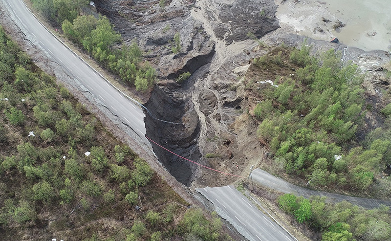 A landslide destroyed a road in northern Norway