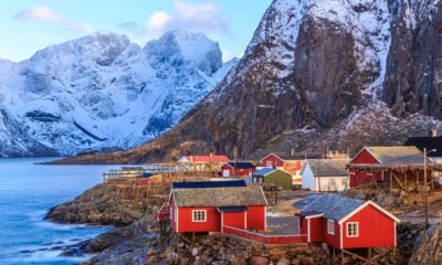 Red fishing cottages in Reine, a Norway vacation hotspot