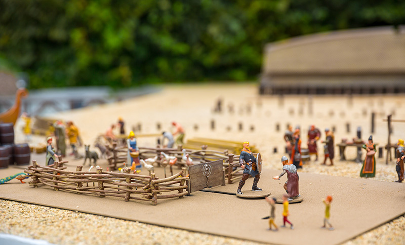 A toy Viking settlement scene in Scandinavia