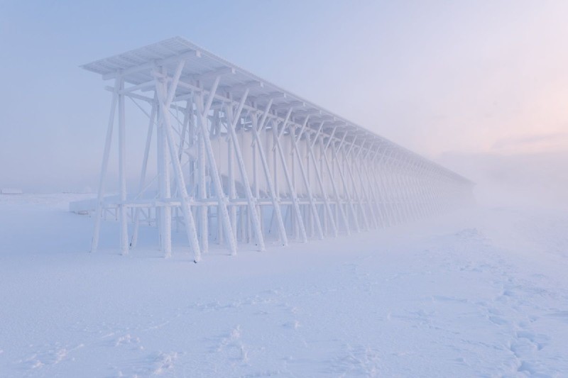 The witch memorial of Vardø in the snow