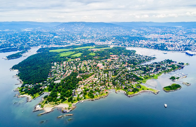 Bygdøy peninsula in Oslo, Norway, from above