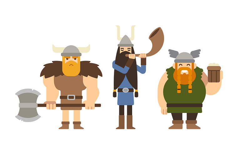 Three cartoon Viking characters