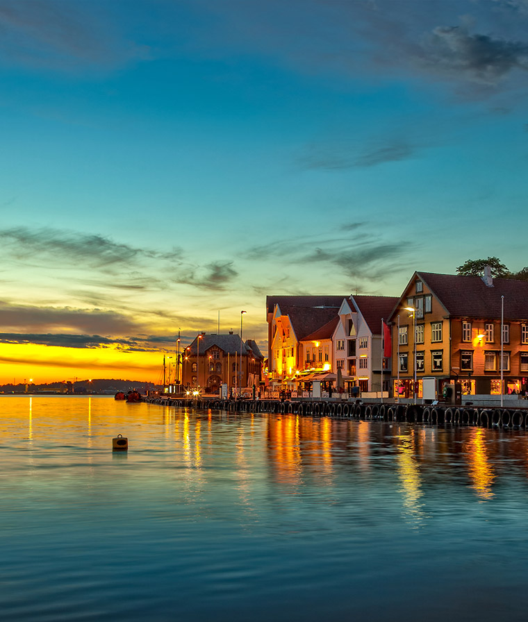 The coastline of Stavanger, Norway, during a summer evening