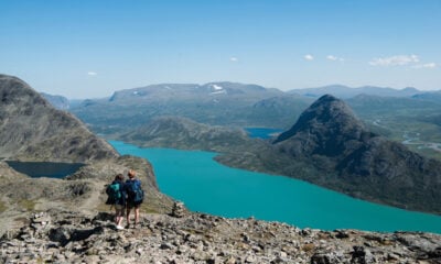 A couple hiking the Besseggen ridge in central Norway