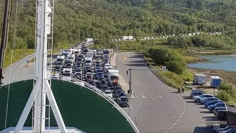 Ferry queue at a terminal in northern Norway