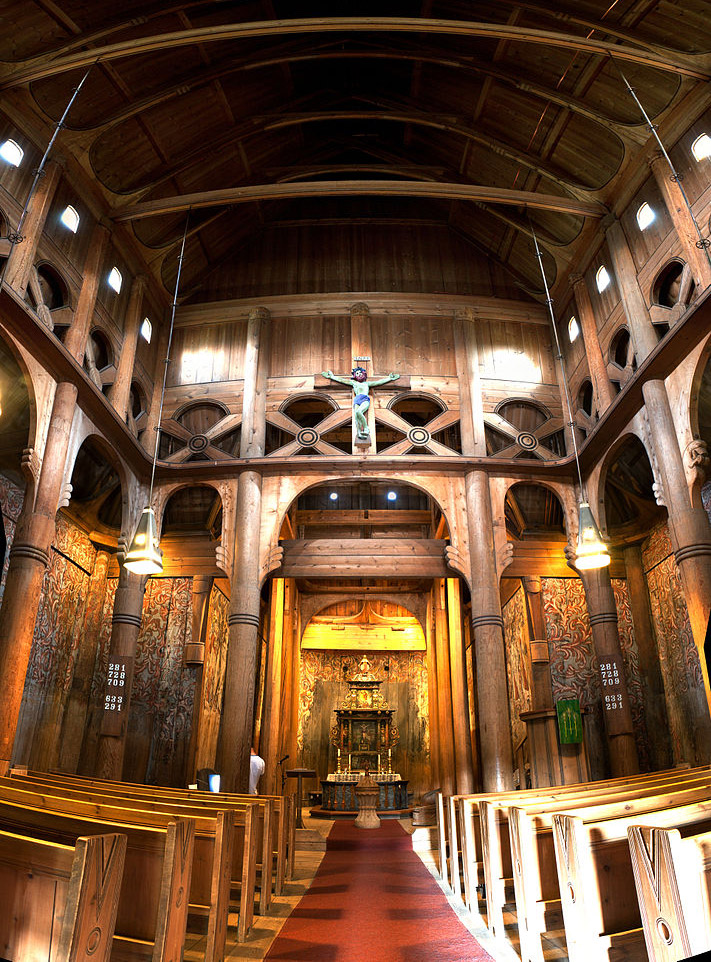 The interior of the Heddal church in Norway