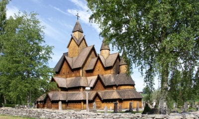 The remarkable exterior of the wooden Heddal stave church in Norway