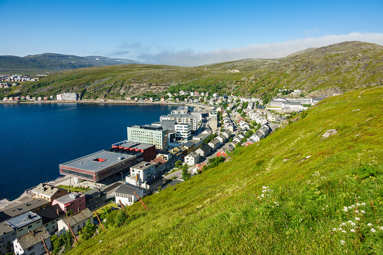 Hiking trails above Hammerfest city centre in northern Norway