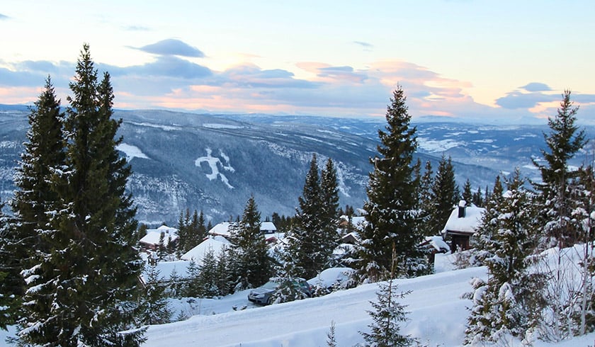The mountains of Lillehammer in the winter snow