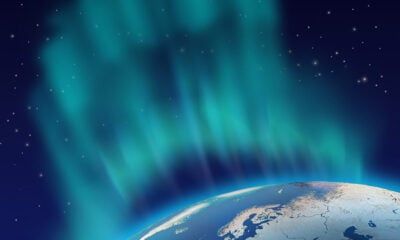 The northern lights above the Nordic region of northern Europe