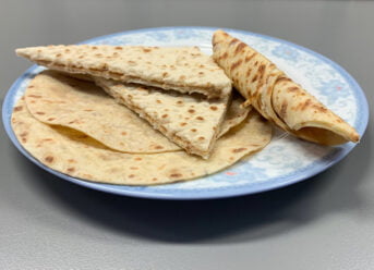Norwegian lefse on a plate in a Norway kitchen.
