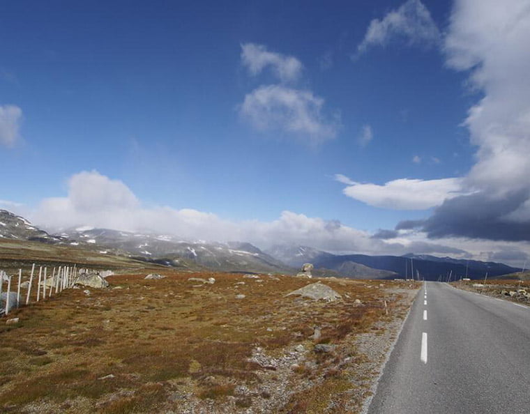 The Valdresflye mountain road in central Norway soars to more than 4,500 feet above sea level.