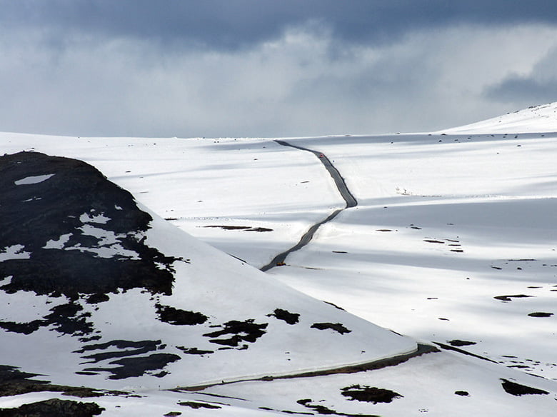 Valdresflye seen from the south a few weeks after the road is opened for the summer season.